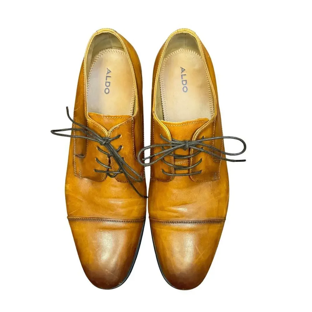 Aldo Mulligan Cognac Brown Leather Oxford Dress Shoes‎ Non-Slip Men's 10.5